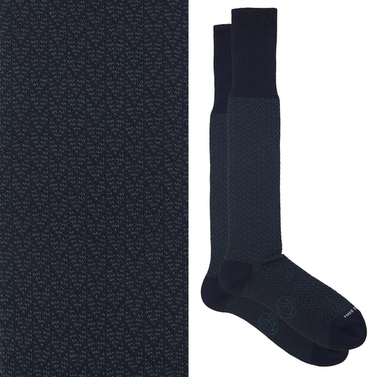 Calza lunga cotone Filo di Scozia con polsino inglese fondo blu Spigato - VERDE SCURO LARICE