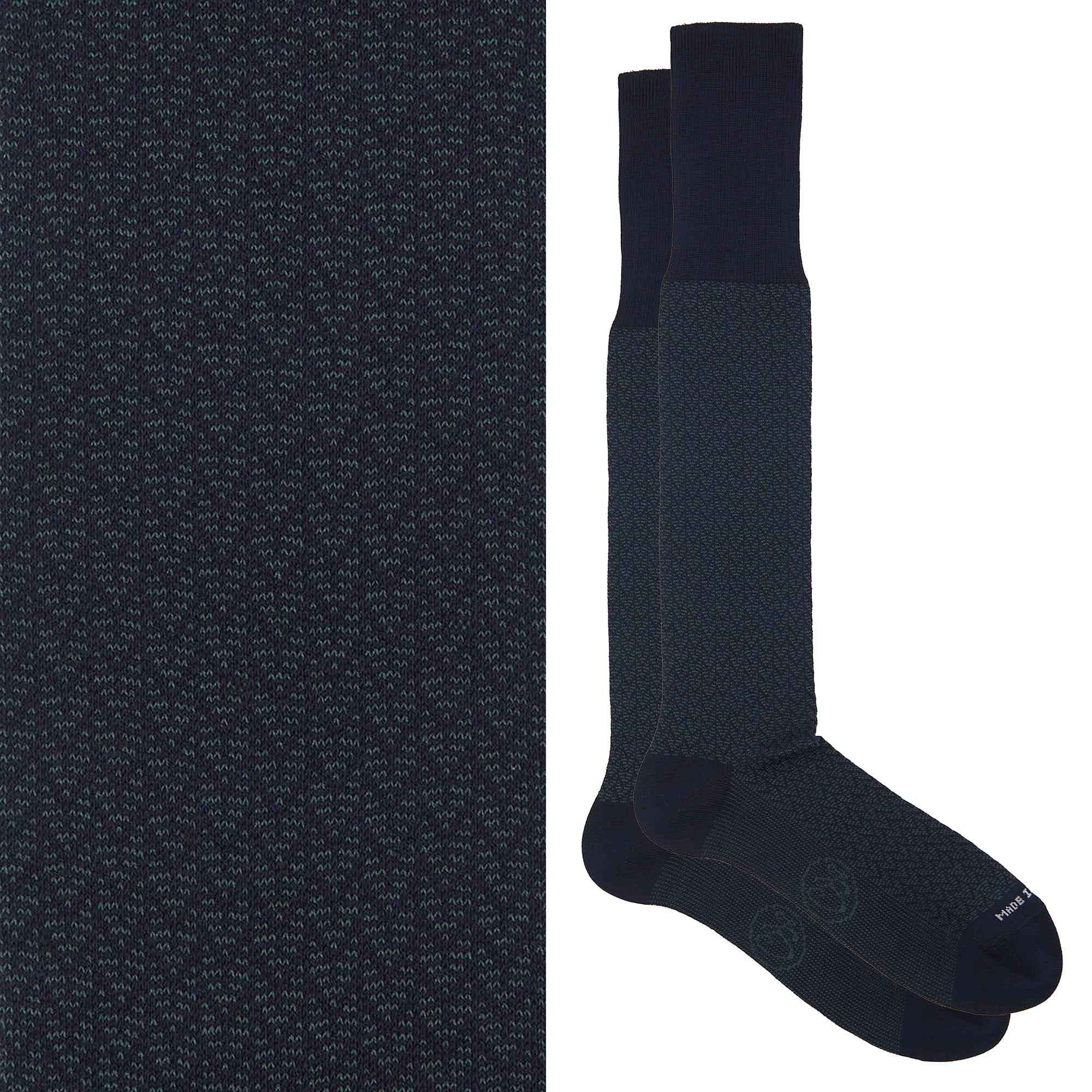 Box 6 paia miste calza lunga Filo di Scozia Spigato con polsino inglese fondo blu - Verde scuro LARICE, Grigio CENERE, Rosso scuro BAROLO e Tinta Unita Immagine secondaria del prodotto