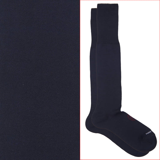 Calza lunga cotone Filo di Scozia con polsino inglese fondo blu Tinta Unita - ROSSO BAROLO