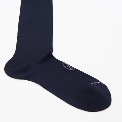 Calza lunga cotone Filo di Scozia con polsino inglese fondo blu Tinta Unita - GRIGIO CENERE