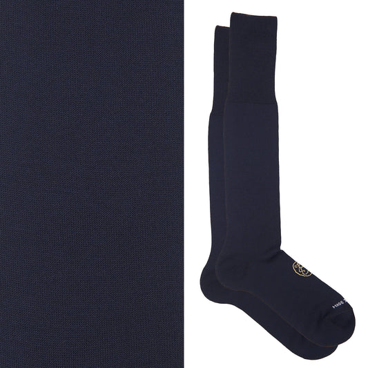 Calza lunga cotone Filo di Scozia con polsino inglese fondo blu Tinta Unita - GIALLO DESERTO