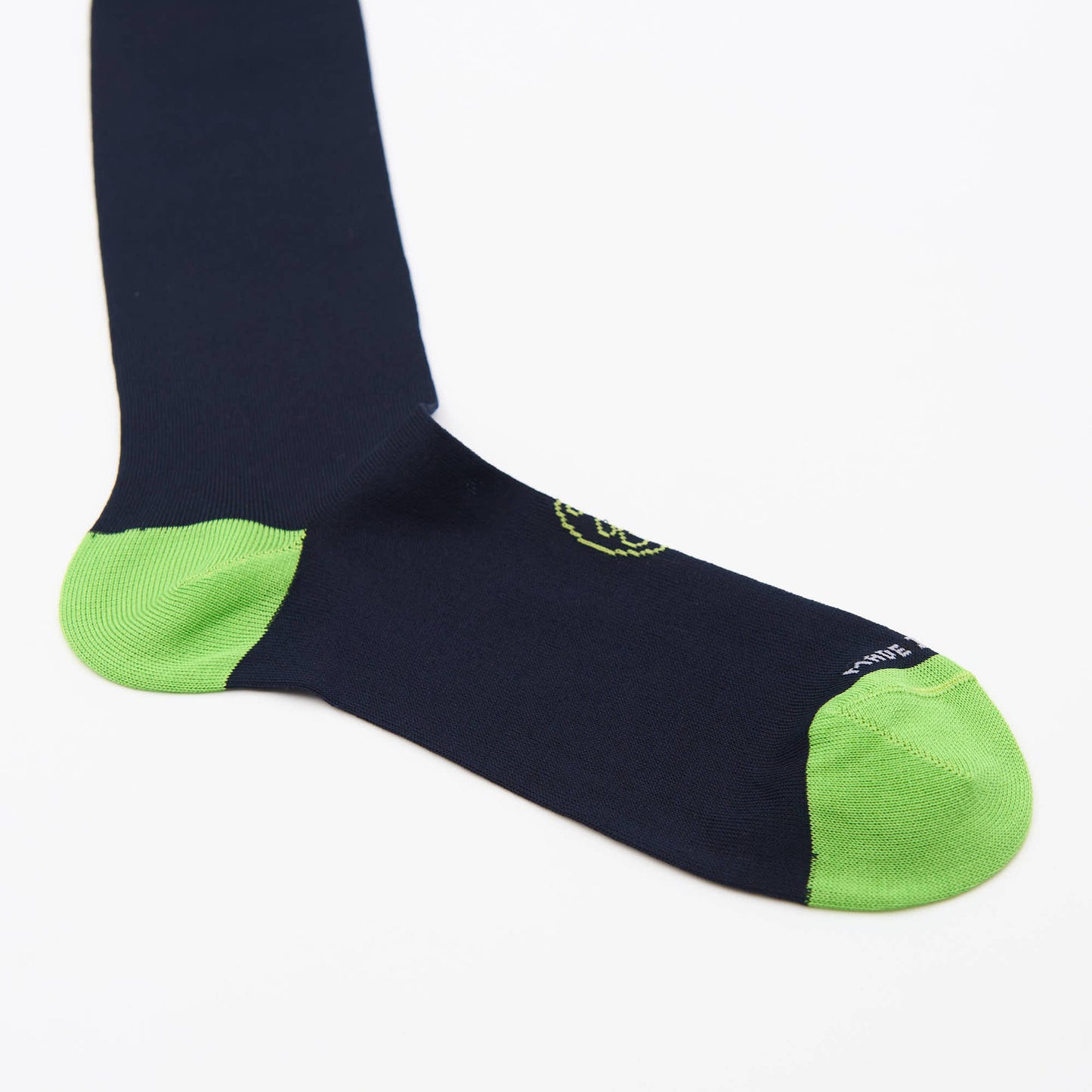 Calza lunga cotone Filo di Scozia con polsino inglese fondo blu Tinta Unita - VERDE PRATO