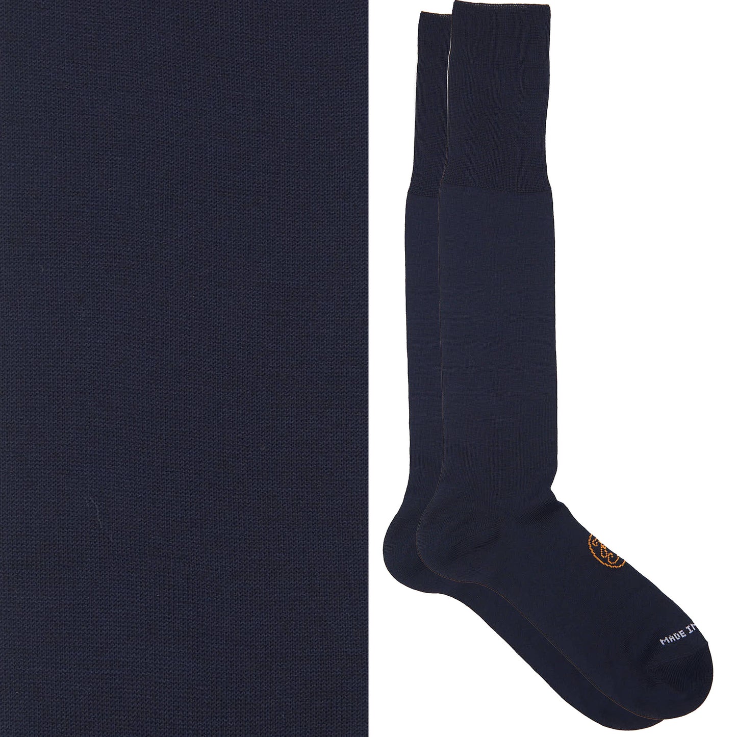 Calza lunga cotone Filo di Scozia con polsino inglese fondo blu Tinta Unita - MARRONE ROVERE