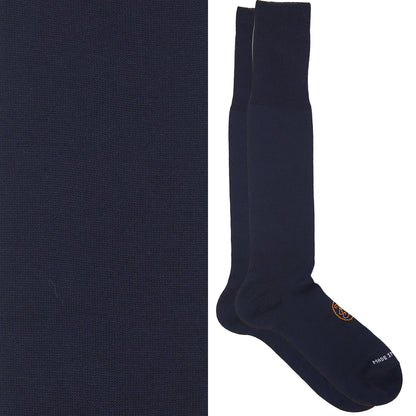Calza lunga cotone Filo di Scozia con polsino inglese fondo blu Tinta Unita - MARRONE ROVERE