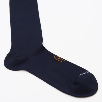 Calza lunga cotone Filo di Scozia con polsino inglese fondo blu Tinta Unita - MARRONE ROVERE