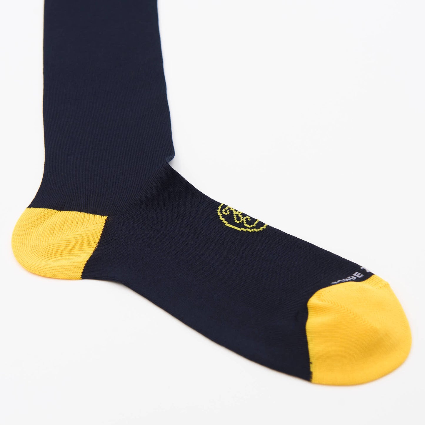Calza lunga cotone Filo di Scozia con polsino inglese fondo blu Tinta Unita - GIALLO SOLE