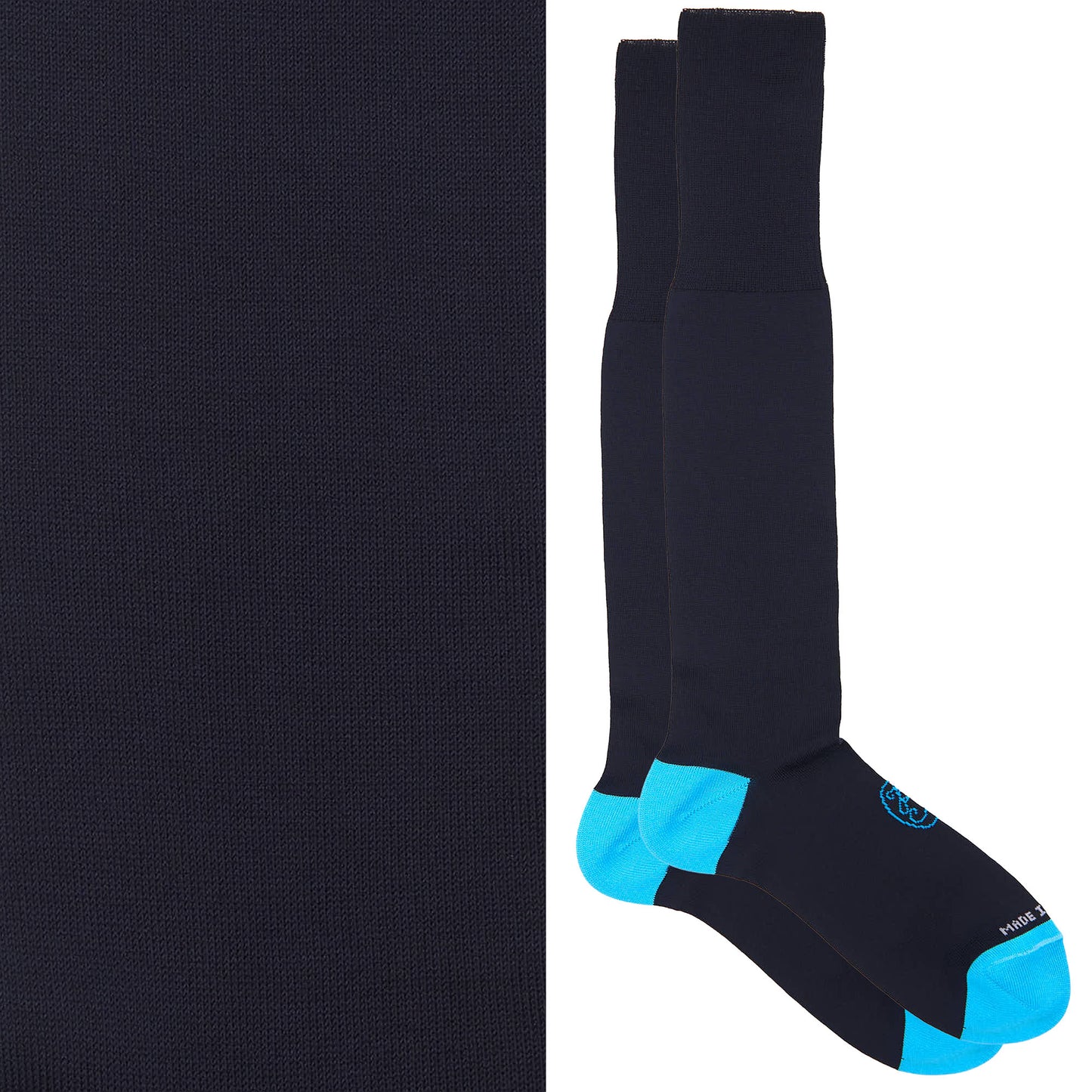 Calza lunga cotone Filo di Scozia con polsino inglese fondo blu Tinta Unita - CELESTE SORGENTE