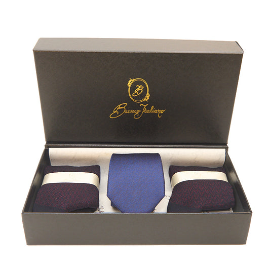 Box calza lunga cotone Filo di Scozia con polsino inglese e Cravatta in seta fatta a mano - ROSSO BAROLO