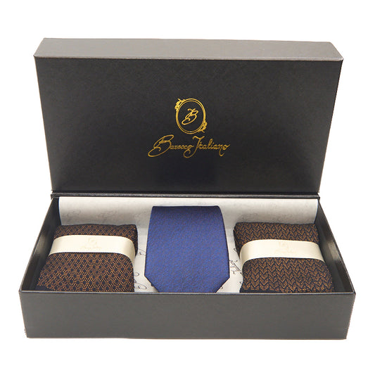 Box calza lunga cotone Filo di Scozia con polsino inglese e Cravatta in seta fatta a mano - MARRONE ROVERE