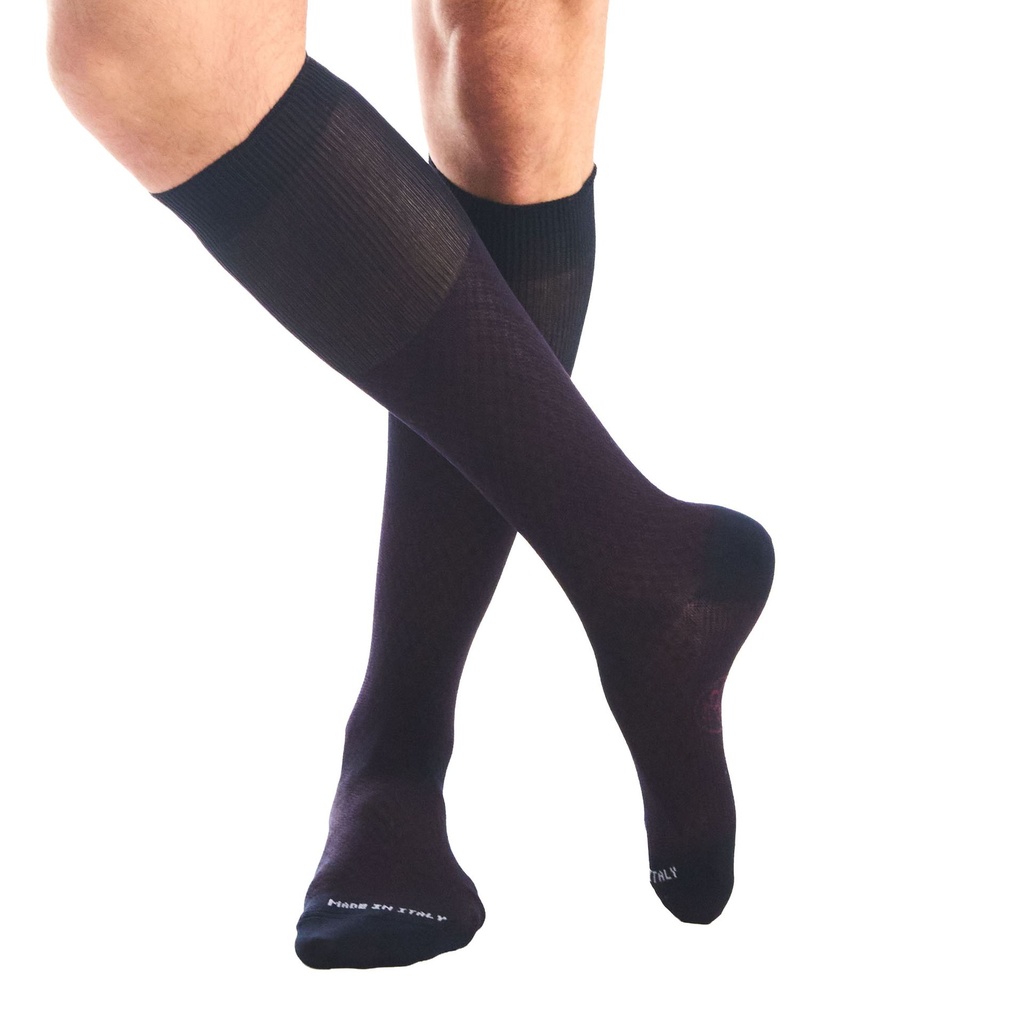 Calza lunga cotone Makò Mercerizzato con polsino inglese fondo blu Principe di Galles - ROSSO  BAROLO