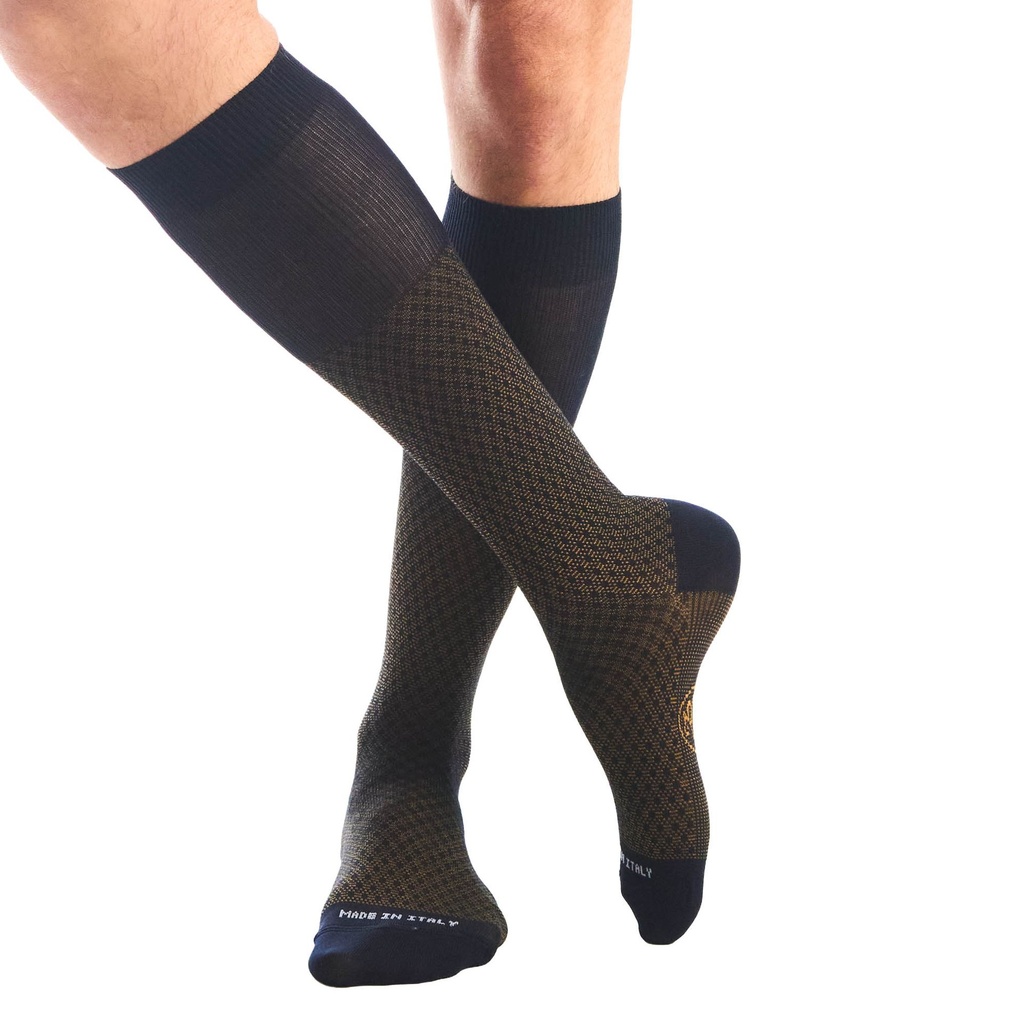 Calza lunga cotone Makò Mercerizzato con polsino inglese fondo blu Principe di Galles - MARRONE ROVERE