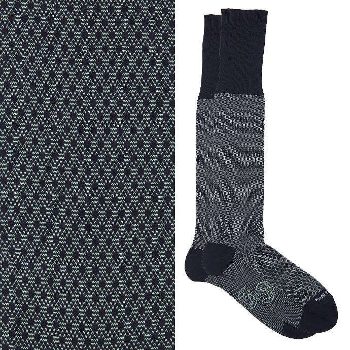 Calza lunga cotone Makò Mercerizzato con polsino inglese fondo blu Principe di Galles - VERDE CHIARO MENTA