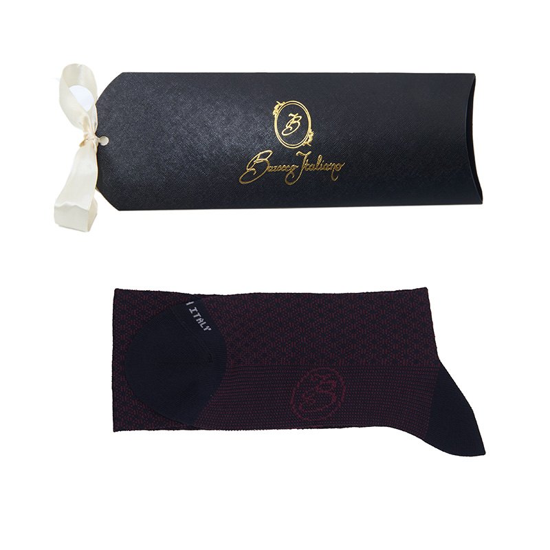 Calza lunga cotone Makò Mercerizzato con polsino inglese fondo blu Principe di Galles - ROSSO  BAROLO