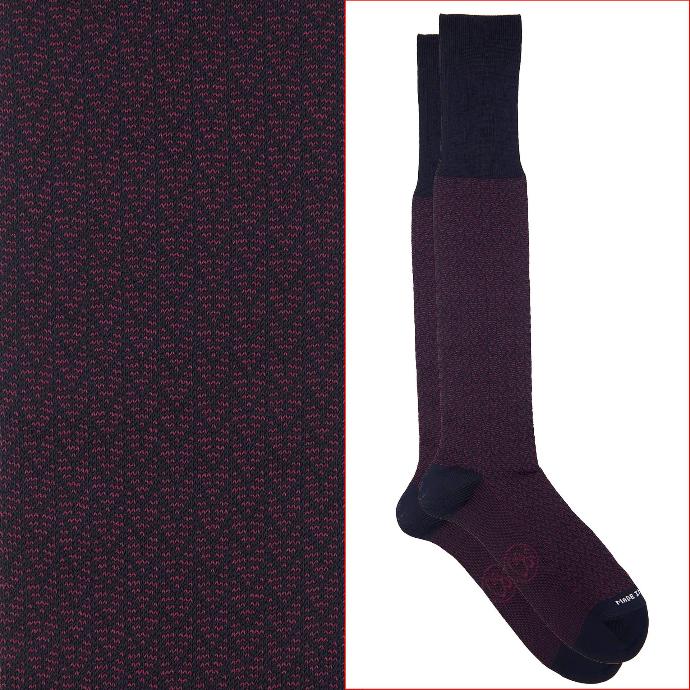 Calza lunga cotone Makò Mercerizzato con polsino inglese fondo blu Spigato - ROSSO BAROLO