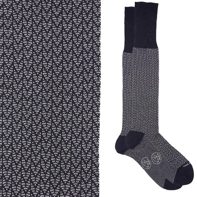 Calza lunga cotone Makò Mercerizzato con polsino inglese fondo blu Spigato - GRIGIO CENERE