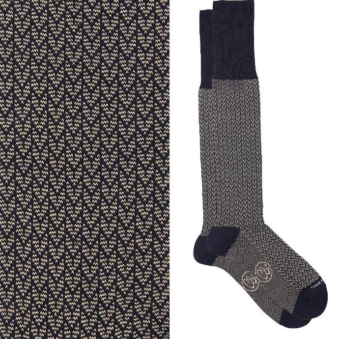 Calza lunga cotone Makò Mercerizzato con polsino inglese fondo blu Spigato - GIALLO DESERTO