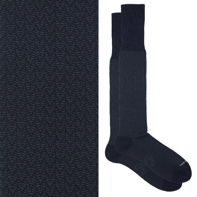 Calza lunga cotone Makò Mercerizzato con polsino inglese fondo blu Spigato - VERDE SCURO LARICE