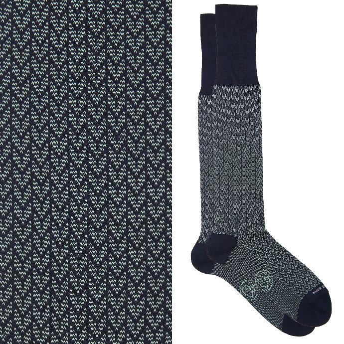 Calza lunga cotone Makò Mercerizzato con polsino inglese fondo blu Spigato - VERDE CHIARO MENTA