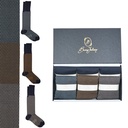 Box 6 paia miste calza lunga Principe di Galles cotone Makò con polsino inglese - Verde chiaro MENTA, Marrone ROVERE, Giallo DESERTO e Tinta Unita