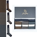 Box 6 paia miste calza lunga Principe di Galles cotone Makò con polsino inglese - Verde chiaro MENTA, Marrone ROVERE, Giallo DESERTO e Tinta Unita