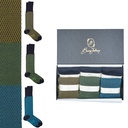 Box 6 paia miste calza lunga Principe di Galles cotone Makò con polsino inglese - Giallo SOLE, Verde PRATO, Celeste SORGENTE e Tinta Unita