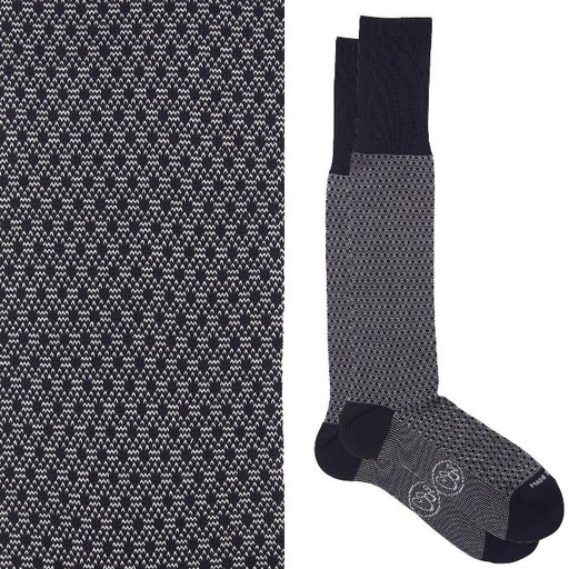 Calza lunga cotone Makò Mercerizzato con polsino inglese fondo blu Principe di Galles - GRIGIO CENERE