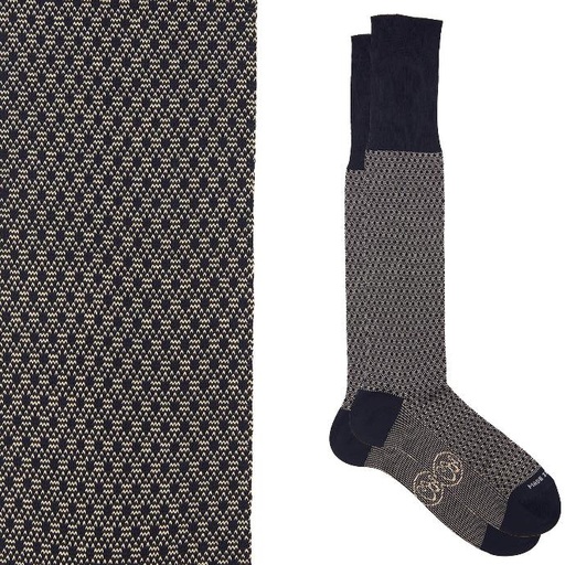 Calza lunga cotone Makò Mercerizzato con polsino inglese fondo blu Principe di Galles - GIALLO DESERTO