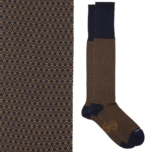 Calza lunga cotone Makò Mercerizzato con polsino inglese fondo blu Principe di Galles - MARRONE ROVERE