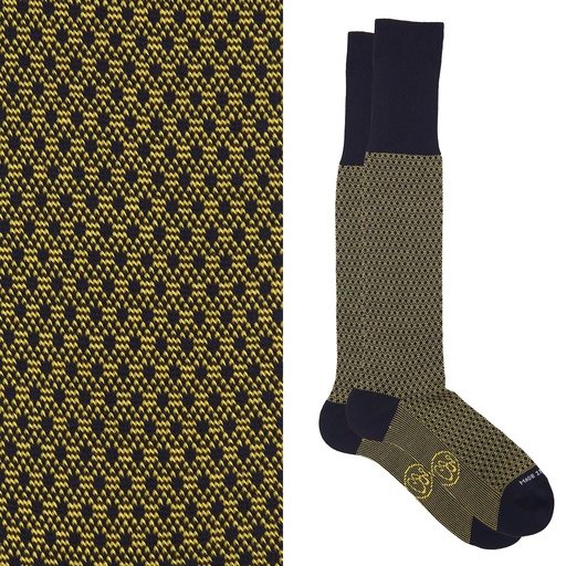 Calza lunga cotone Makò Mercerizzato con polsino inglese fondo blu Principe di Galles - GIALLO SOLE