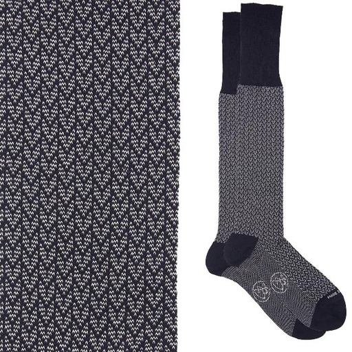 Calza lunga cotone Makò Mercerizzato con polsino inglese fondo blu Spigato - GRIGIO CENERE