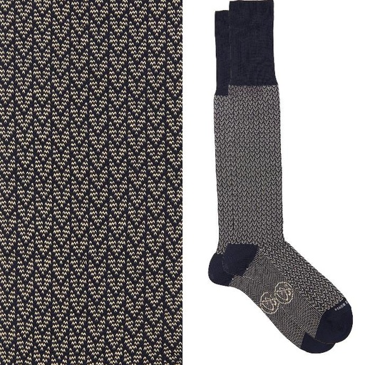 Calza lunga cotone Makò Mercerizzato con polsino inglese fondo blu Spigato - GIALLO DESERTO