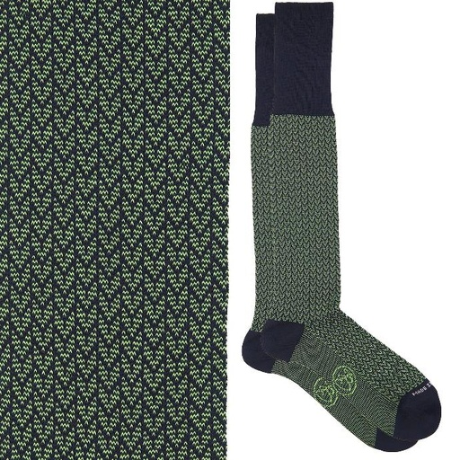 Calza lunga cotone Makò Mercerizzato con polsino inglese fondo blu Spigato - VERDE PRATO