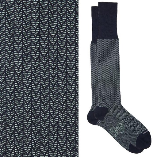 Calza lunga cotone Makò Mercerizzato con polsino inglese fondo blu Spigato - VERDE CHIARO MENTA