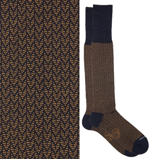 Calza lunga cotone Makò Mercerizzato con polsino inglese fondo blu Spigato - MARRONE ROVERE