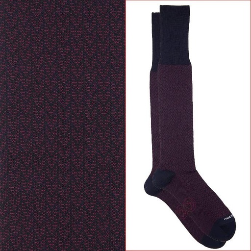 Calza lunga cotone Makò Mercerizzato con polsino inglese fondo blu Spigato - ROSSO BAROLO
