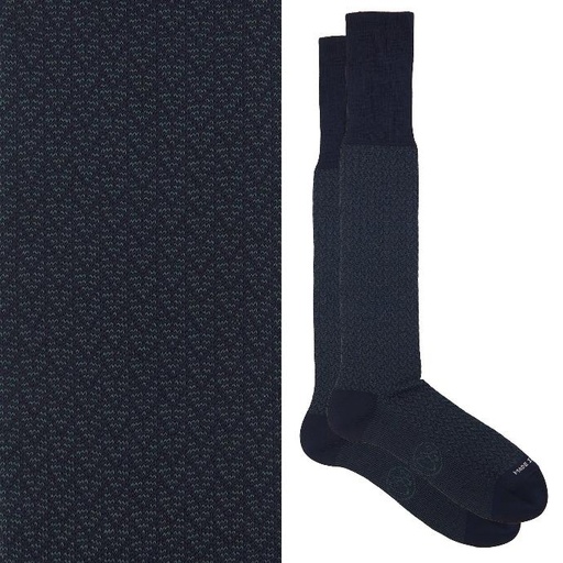 Calza lunga cotone Makò Mercerizzato con polsino inglese fondo blu Spigato - VERDE SCURO LARICE
