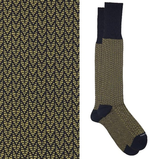 Calza lunga cotone Makò Mercerizzato con polsino inglese fondo blu Spigato - GIALLO SOLE