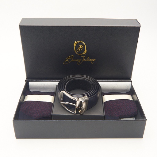 CONFEZIONE 2 PAIA CALZA UOMO E CINTURA IN PELLE LUXURY - BAROLO