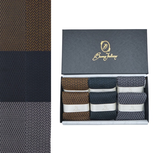 Box 6 paia colorate calza lunga Spigato e Principe di Galles cotone Makò con polsino inglese - Marrone ROVERE Verde scuro LARICE Grigio CENERE