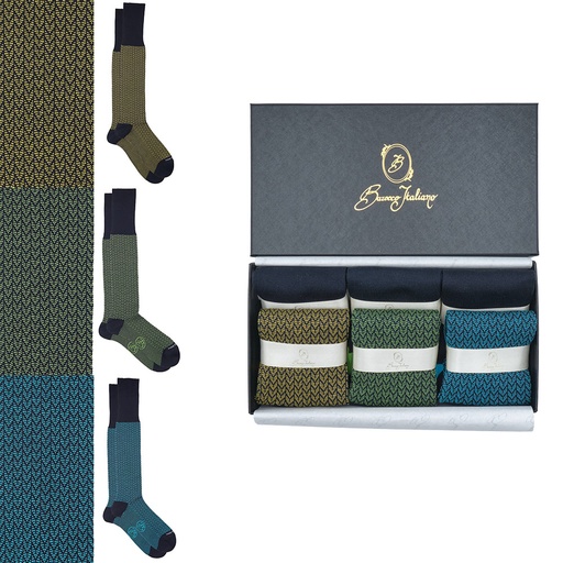 Box 6 paia miste calza lunga Spigato cotone Makò con polsino inglese - Giallo SOLE, Verde PRATO, Celeste SORGENTE e Tinta Unita